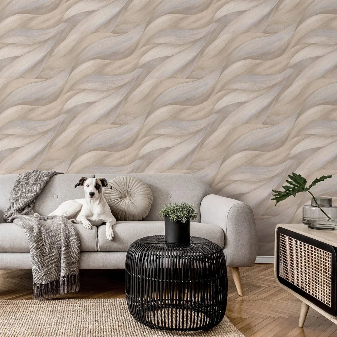 Viļņveida tapetes taupe un bēšos toņos stilīgam sienu dizainam   Tapetenshop.lv