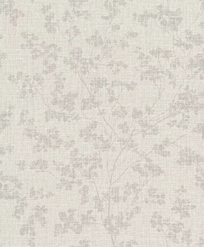 Wallpaper with twigs on textile background and gentle shine, gray, 653861 rasch