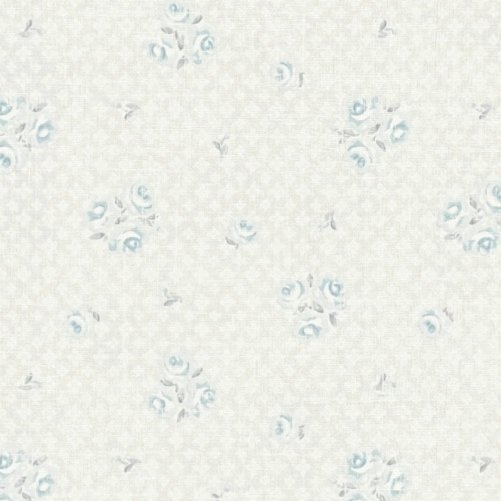 Tapetes ar ziediem nobružātā šika stilā: pelēkā un zilā - AS 390674 AS Creation