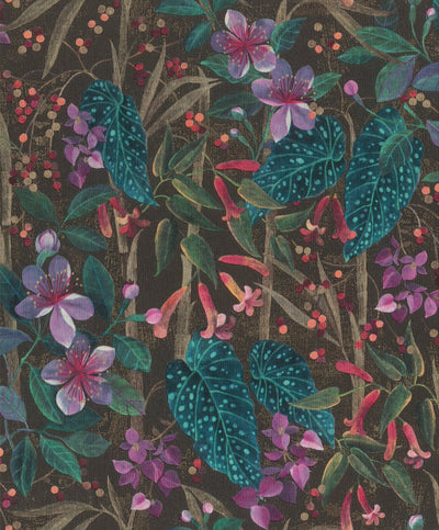 Tapetes ar ziediem un lapām: tirkīza, zaļa, melna, RASCH, 538236 RASCH