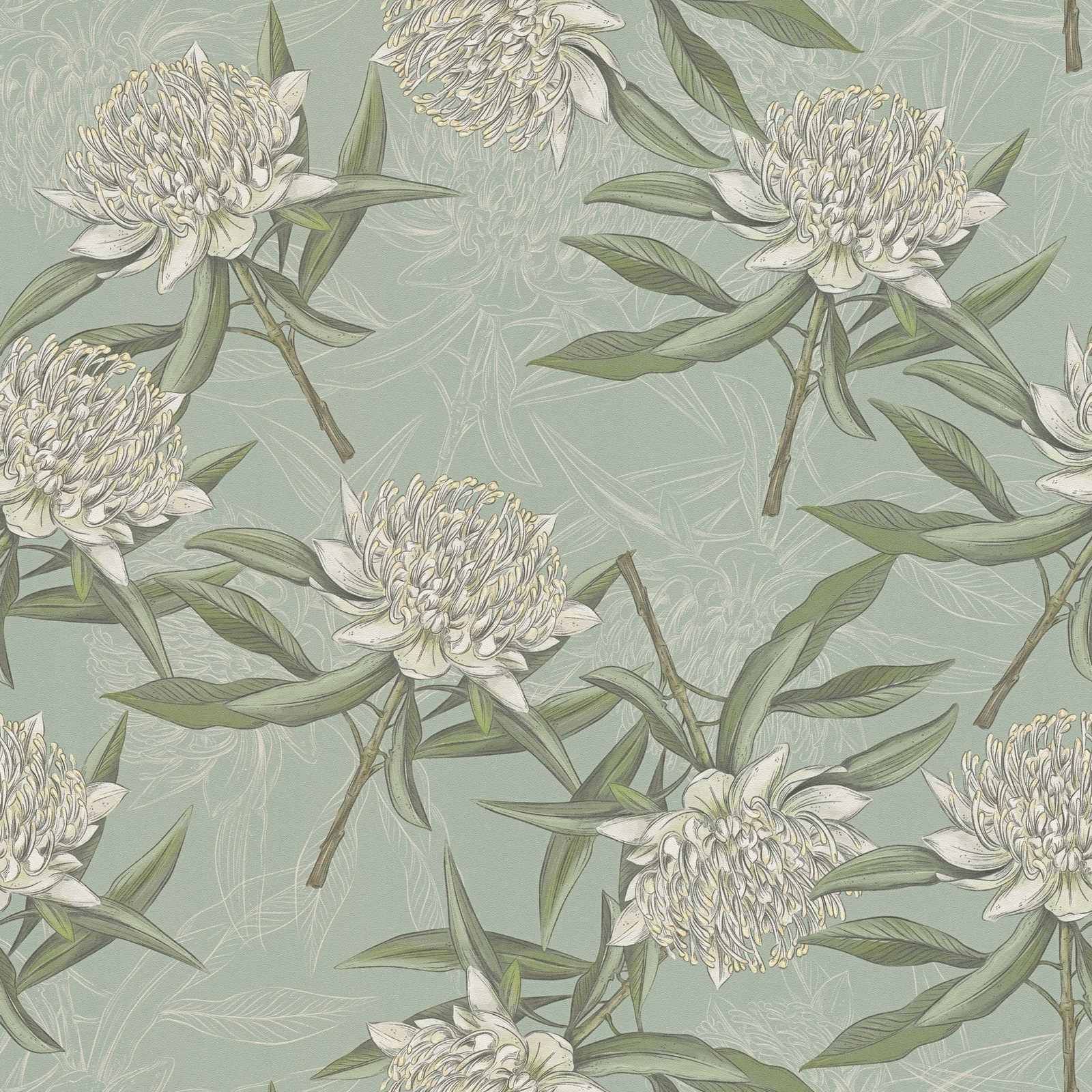 Tapetes ar ziediem un lapām: zaļā krāsā, AS CREATION 394322 AS Creation