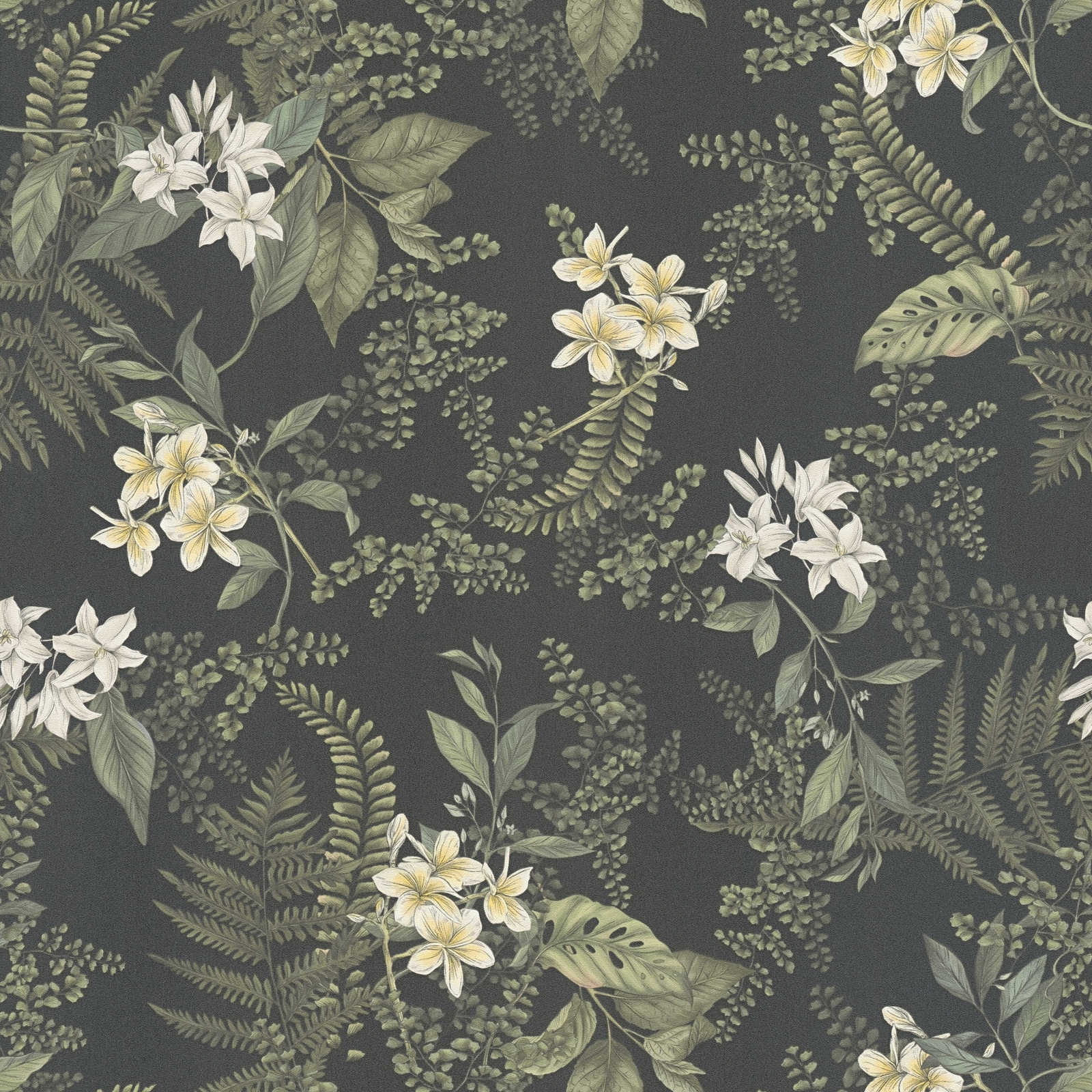 Tapetes ar ziediem un papardes lapām: zaļā un melnā, 394244 AS Creation