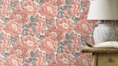 Tapetes ar ziediem uz tekstīla faktūras rozā toņos, RASCH 1435413 RASCH