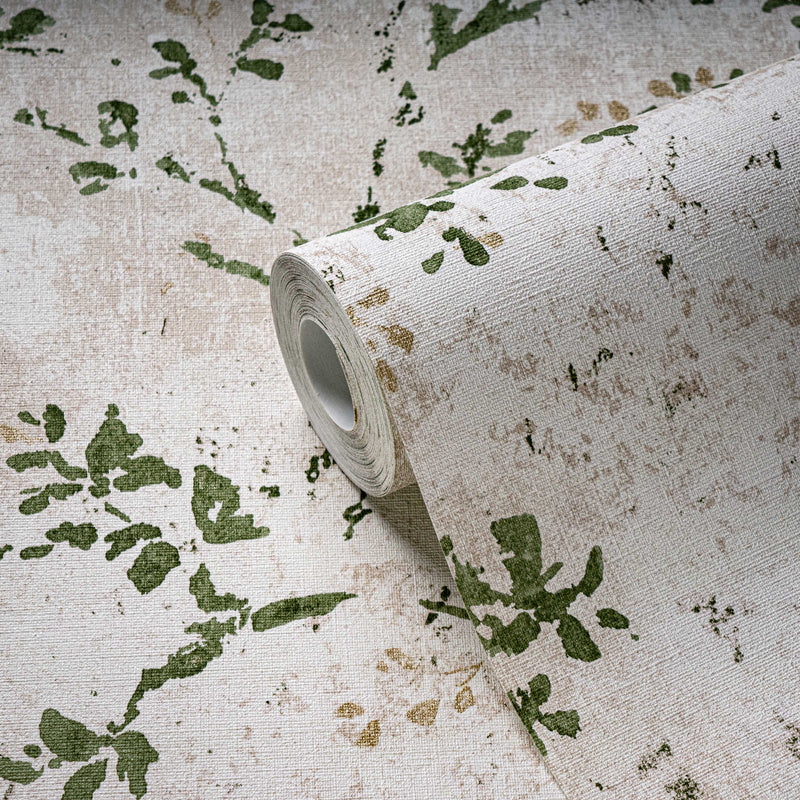 Tapetes ar ziedu rakstu akvareļu stilā - bēša, zaļa, 1406330 AS Creation