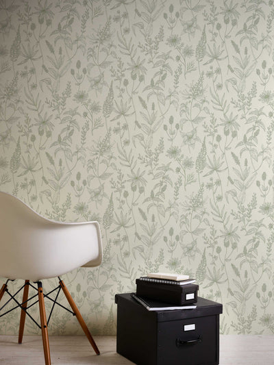 Non-Woven wallpapers With a floral pattern in a gently green color AS 373635 AS Creation