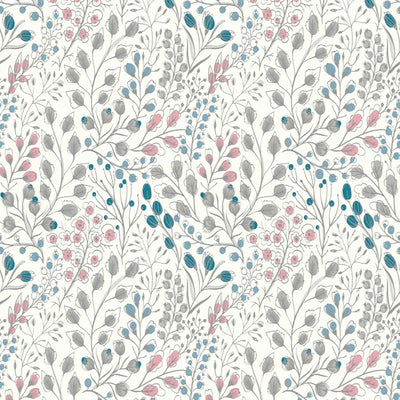 Tapetes ar zīmētu ziedu rakstu: balta, rozā, zila - 1366567 AS Creation