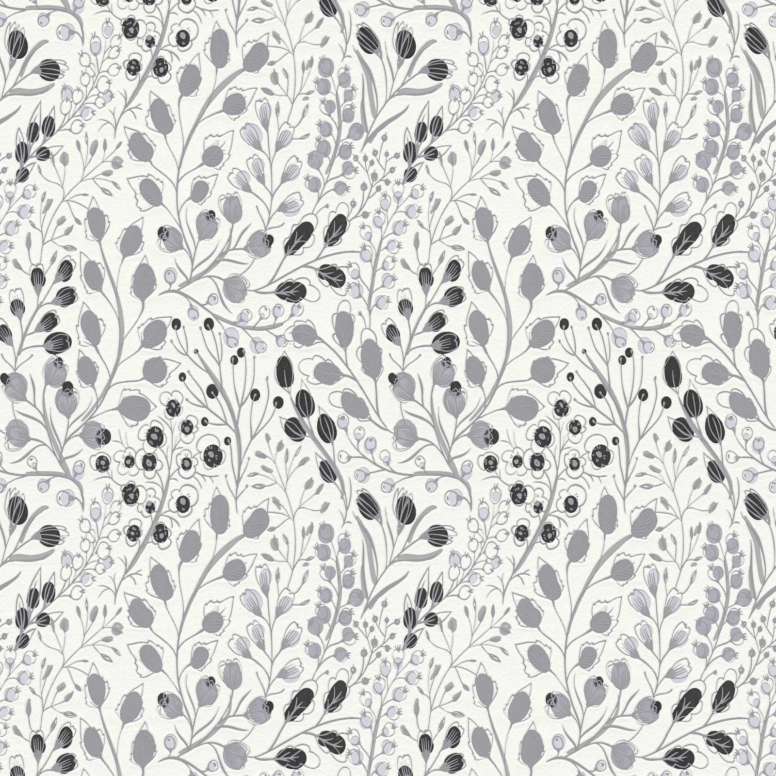 Tapetes ar zīmētu ziedu rakstu: pelēka, balta, melna - AS 388473 AS Creation