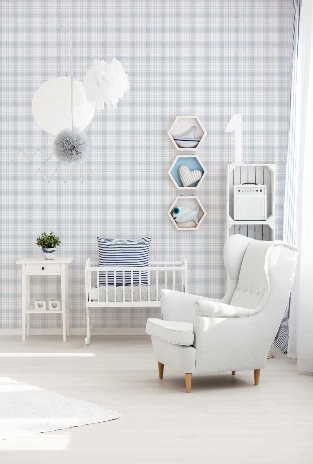 Tapetes bērnu istaba ar tartana rakstu – zilos toņos, 381223, Bez PVC 🌿 AS Creation