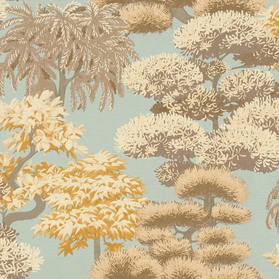 Zilas/Bēšas Botāniskas Koku Tapetes (3012076) AS Creation