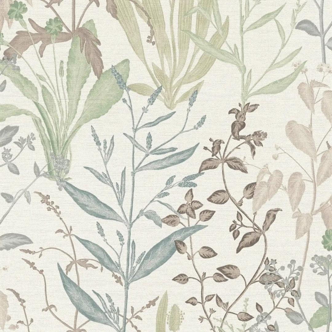 Tapetes botāniskā stilā ar smalkām lapām,  zaļa, balta - 3007114 AS Creation