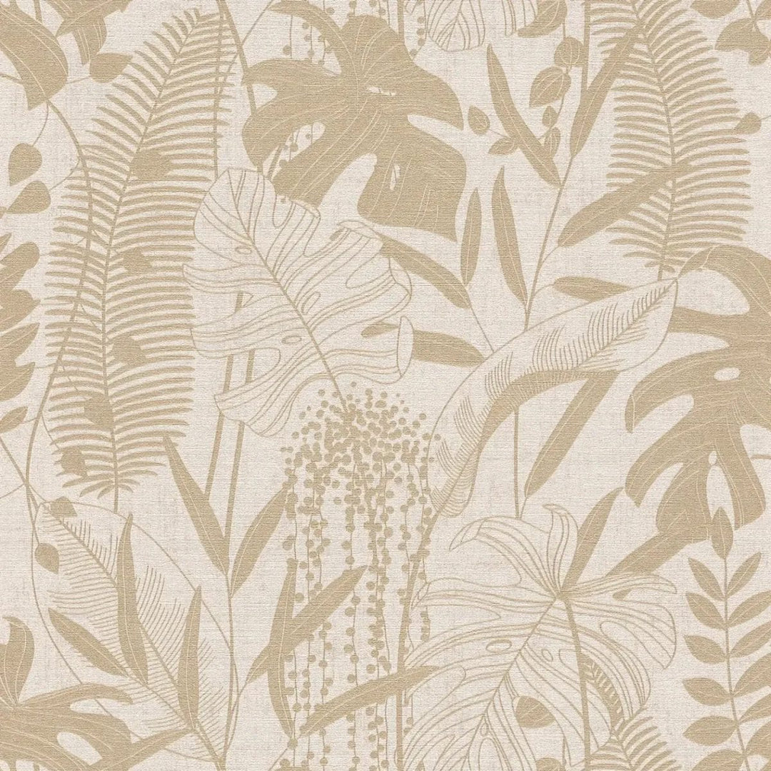 Tapetes botāniskā stilā ar viegli teksturētam lapām | bēša - 3012131 AS Creation