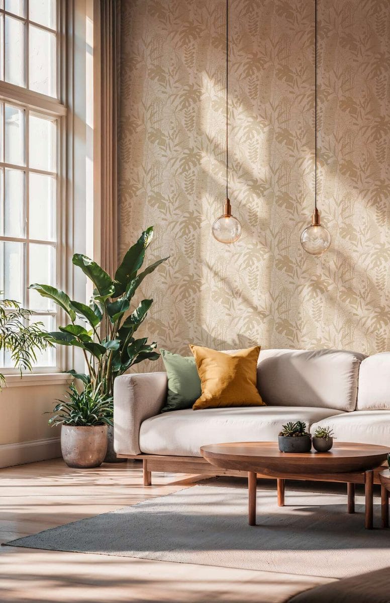 Tapetes botāniskā stilā ar viegli teksturētam lapām | bēša - 3012131 AS Creation