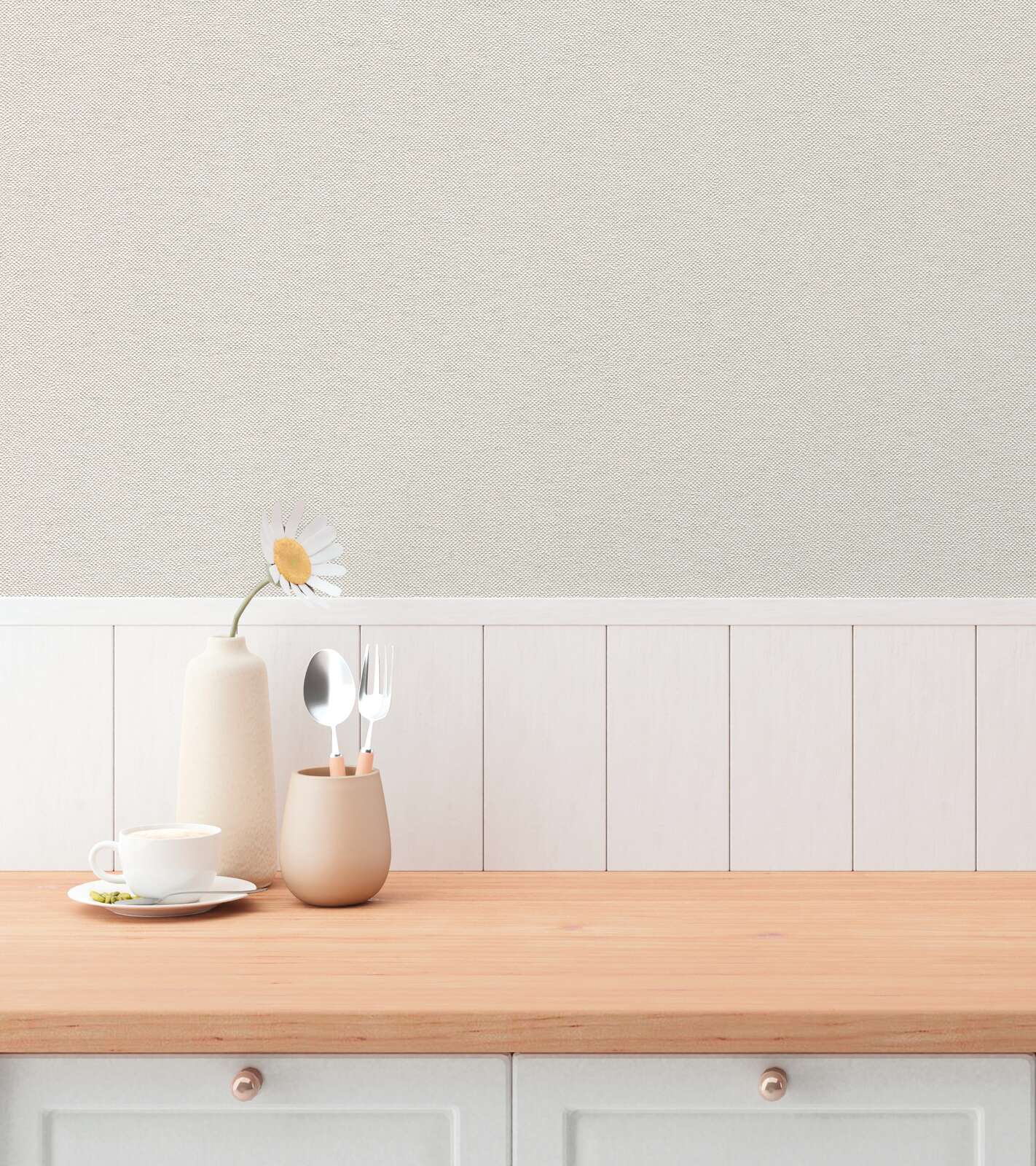 Light grey wallpaper in natural shades for a calm and harmonious living room interior. SKU: 3010712, AS Creation.