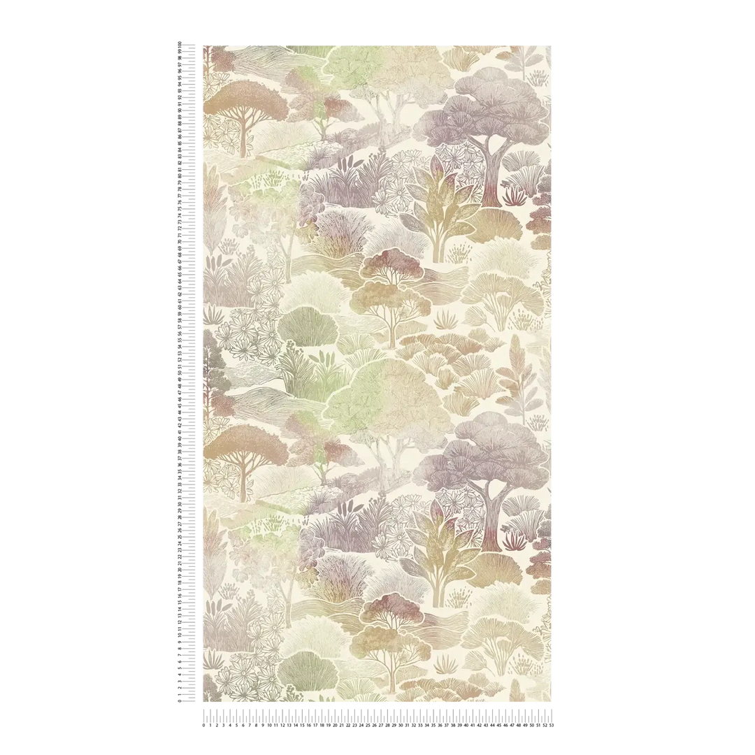 Tapetes ar delikātu koku fonu | zaļa, peleka, krēma - 3012453 AS Creation
