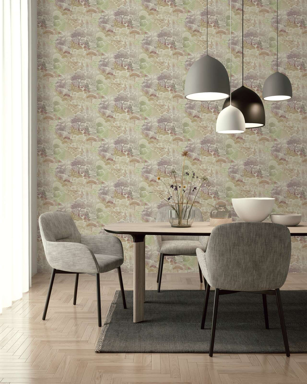 Tapetes ar delikātu koku fonu | zaļa, peleka, krēma - 3012453 AS Creation