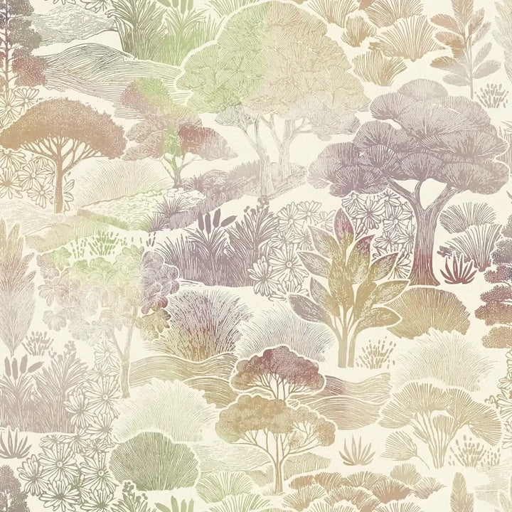 Tapetes ar delikātu koku fonu | zaļa, peleka, krēma - 3012453 AS Creation