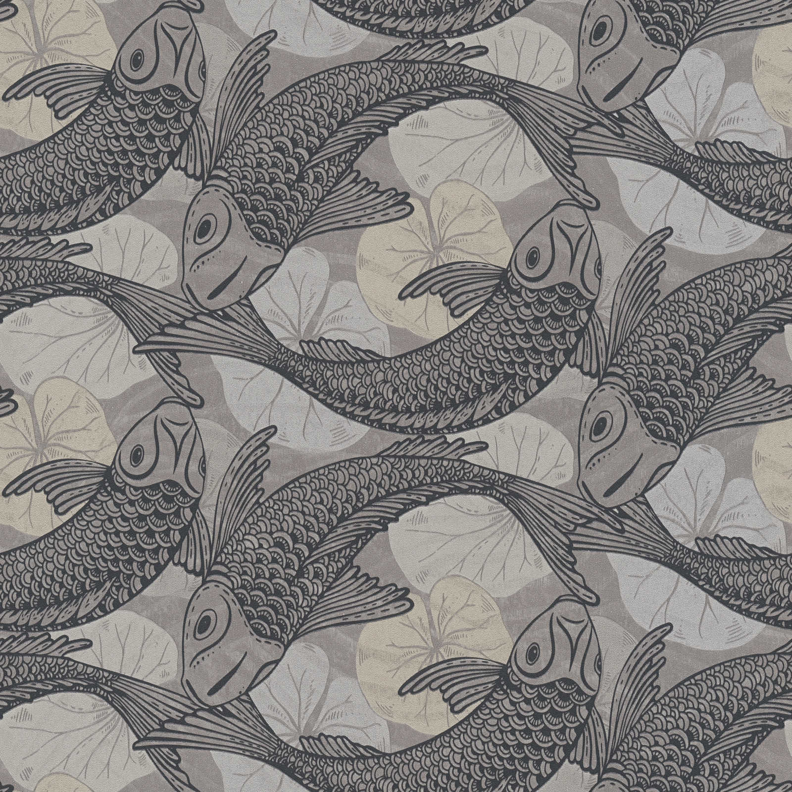 Tapetes ar austrumu motīviem, Koi karpas tumši pelēkos tonos AS 378593 AS Creation