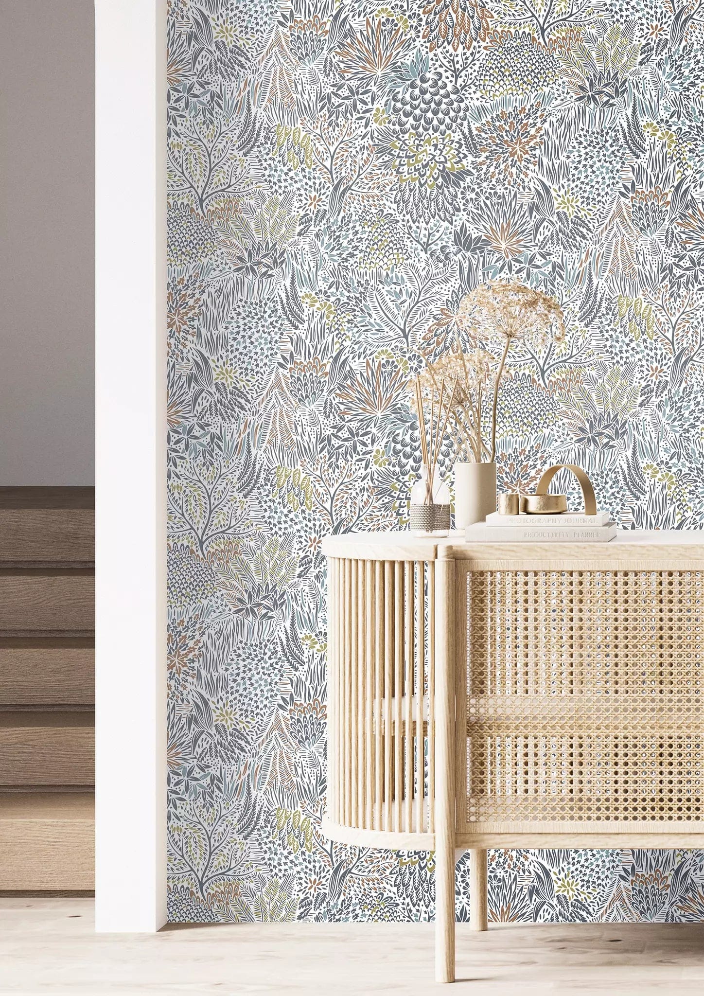 Tapetes RASCH ar abstrakta ziedu rakstu tirkīzā toņos, 866124 RASCH