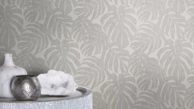 Wallpaper RASCH with exotic leaves in gray, 653137, Welcome Home RASCH