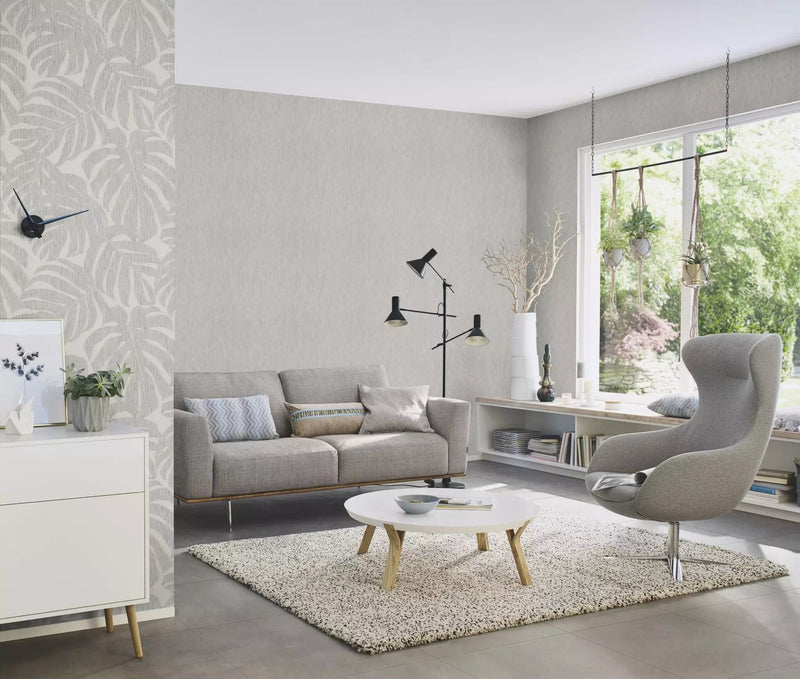 Wallpaper RASCH with exotic leaves in gray, 653137, Welcome Home RASCH