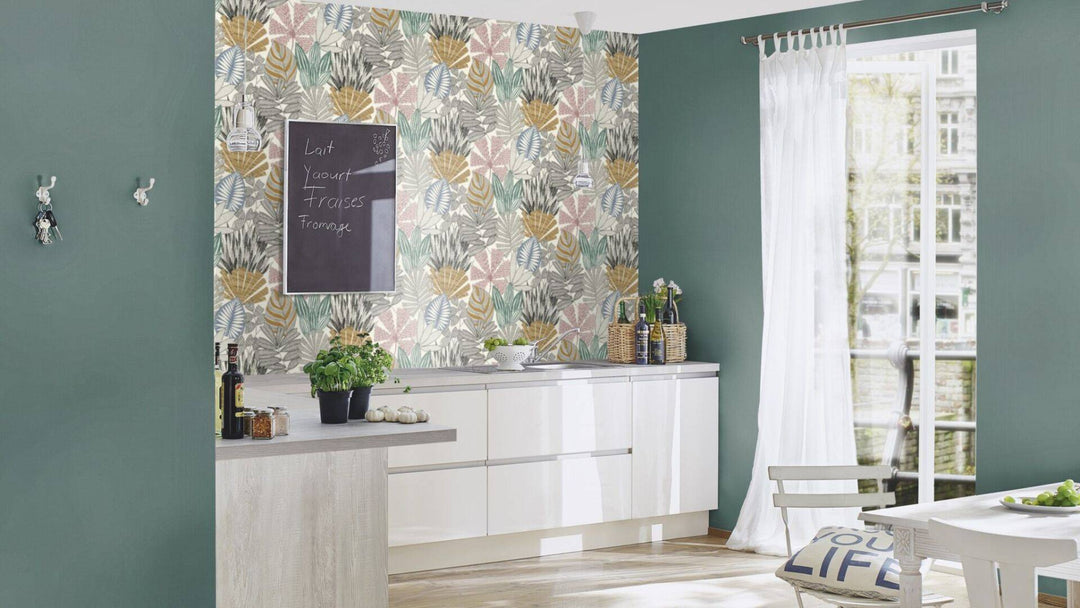 Tapetes RASCH zaļos/zilos toņos ar tekstila faktūru - 2505076 RASCH