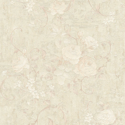 Tapetes rožu raksts un lapu vijumiem, krēmkrāsā, 1327024 AS Creation