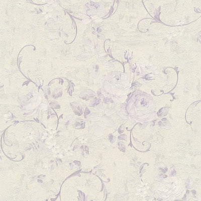 Tapetes rožu raksts un lapu vijumiem viloletos toņos, 1327025 AS Creation