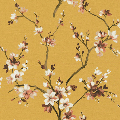 Tapetes sinepju dzeltenā krāsā ar ziedu zariem - 1360261 AS Creation