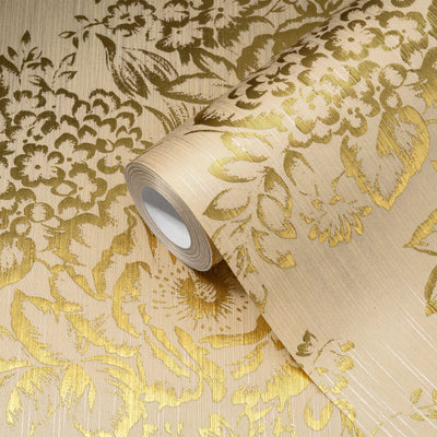 Textile with golden flower pattern - gold, cream - 306573 AS Creation