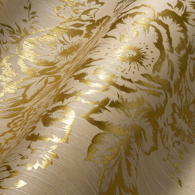 Kuldse lillemustriga tekstiil - kuld, kreem - 306573 kui looming