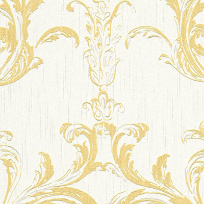 Tekstila tapetes ar klasisku rakstu AS Creation 961965 dzeltenā krāsā AS Creation
