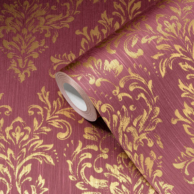 Tekstila tapetes ar klasisku ornamentu sarkanā un zeltā - 306596 AS Creation