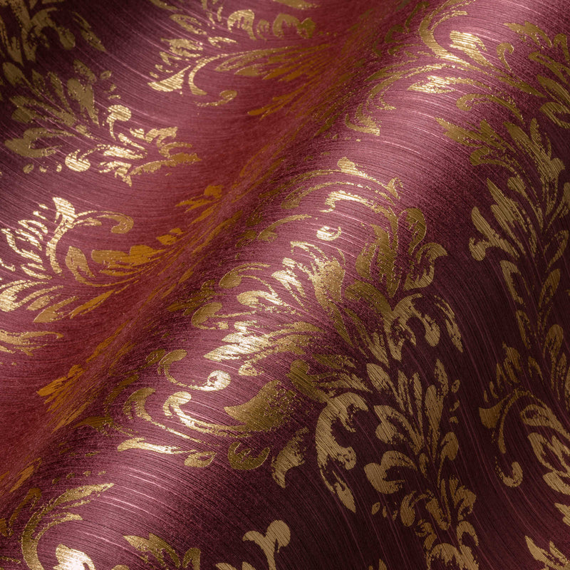 Tekstila tapetes ar klasisku ornamentu sarkanā un zeltā - 306596 AS Creation