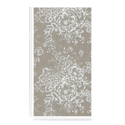 Textile wallpapers with silver flower pattern - silver, brown - 306574 AS Creation