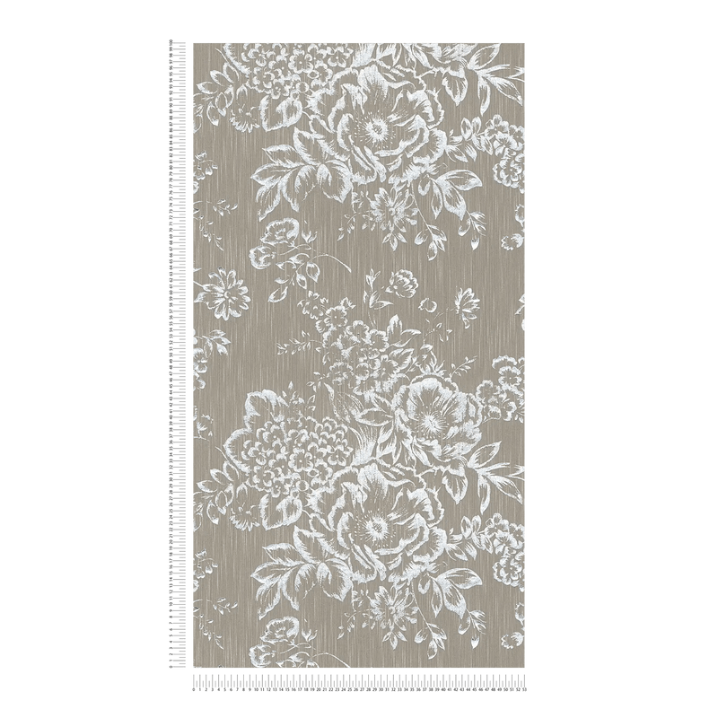 Tekstila tapetes ar sudraba ziedu rakstu - sudraba, brūna - 306574 AS Creation