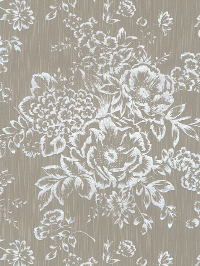 Textile wallpapers with silver flower pattern - silver, brown - 306574 AS Creation