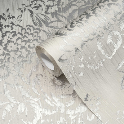 Textile wallpapers with silver flower pattern - silver, gray - 306572 AS Creation