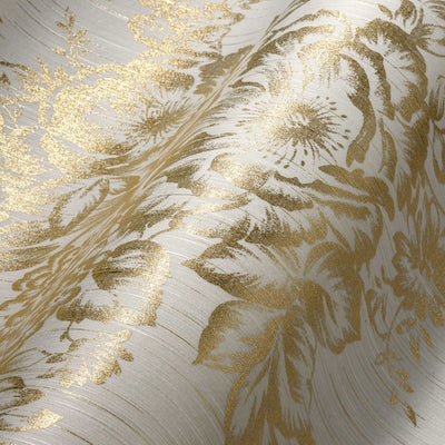 Textile wallpapers with golden flower pattern - gold, white - 306571 AS Creation