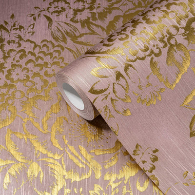 Tekstila tapetes ar zelta ziedu rakstu - zelta, rozā - 306575 AS Creation
