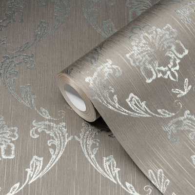 Tekstila tapetes ar ziedu elementiem sudraba krāsā , brūna - 306583 AS Creation