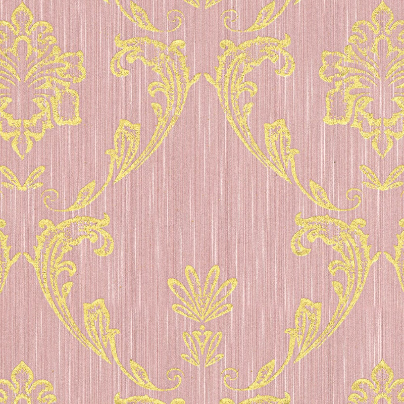Tekstila tapetes ar ziedu elementiem zelta krāsā, roza - 306585 AS Creation