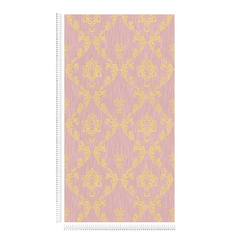 Tekstila tapetes ar ziedu elementiem zelta krāsā, roza - 306585 AS Creation