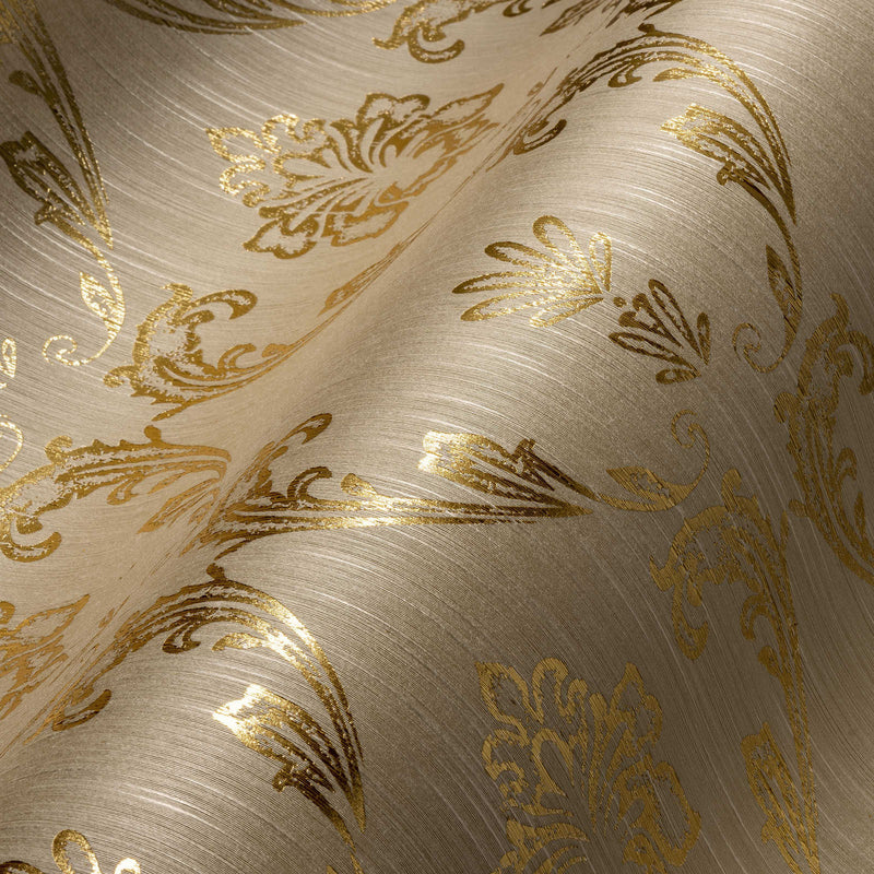 Tekstila tapetes ar ziedu elementiem zelta krāsā - zelta, bēša, 306582 AS Creation
