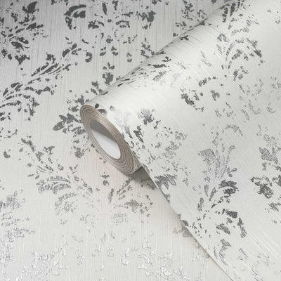 Tekstila tapetes barokā stilā – baltā, sudrabā krāsā - 306621 AS Creation