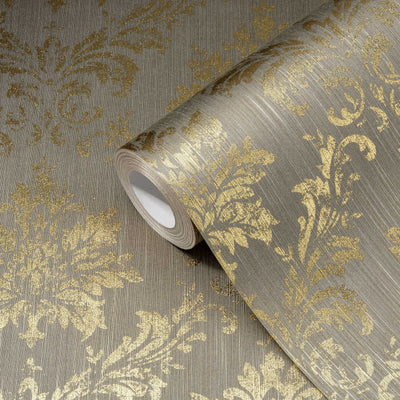 Tekstila tapetes barokā stilā – taupe un zeltā krāsā, 306625 AS Creation
