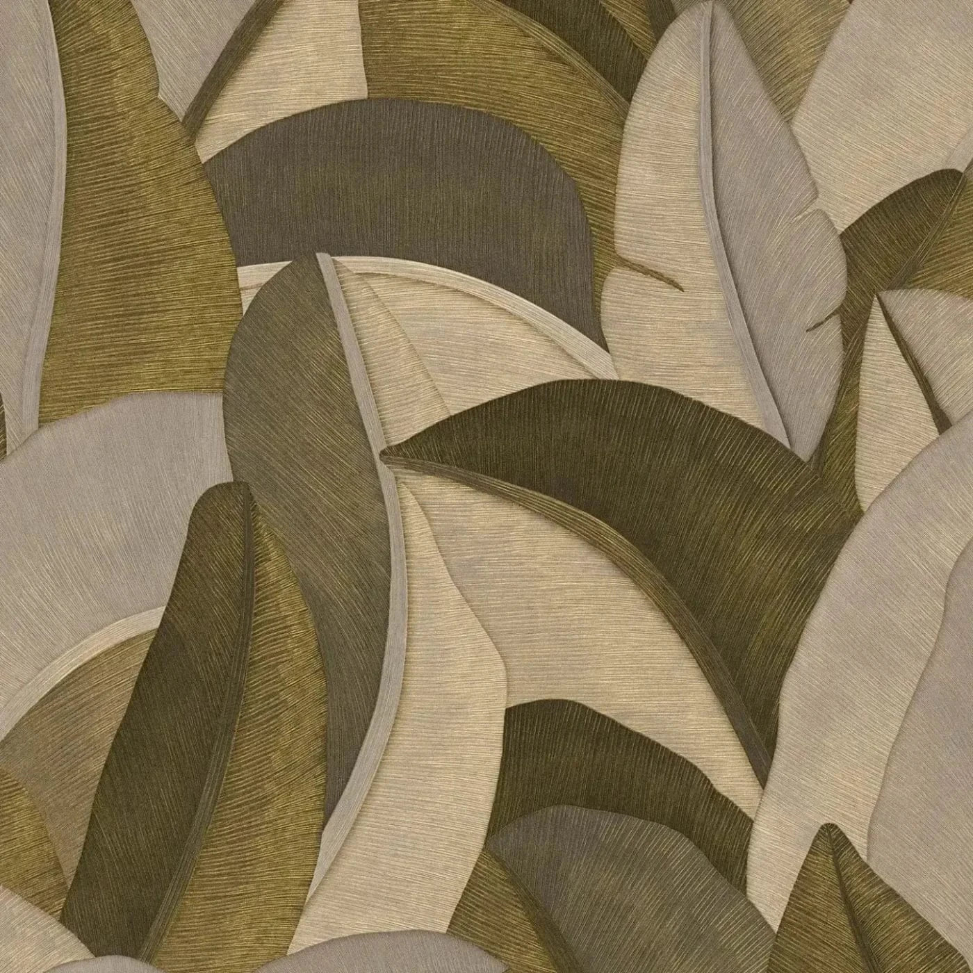 Teksturētas tapetes ar abstraktu lapu dizainu - zaļa, bēša, pelēka  AS Creation