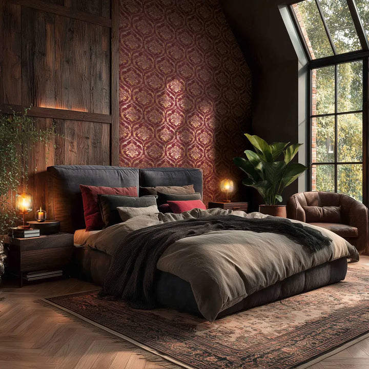 Tapetes ar elegantu damasta rakstu - sarkana, zelta - 3007261 AS Creation