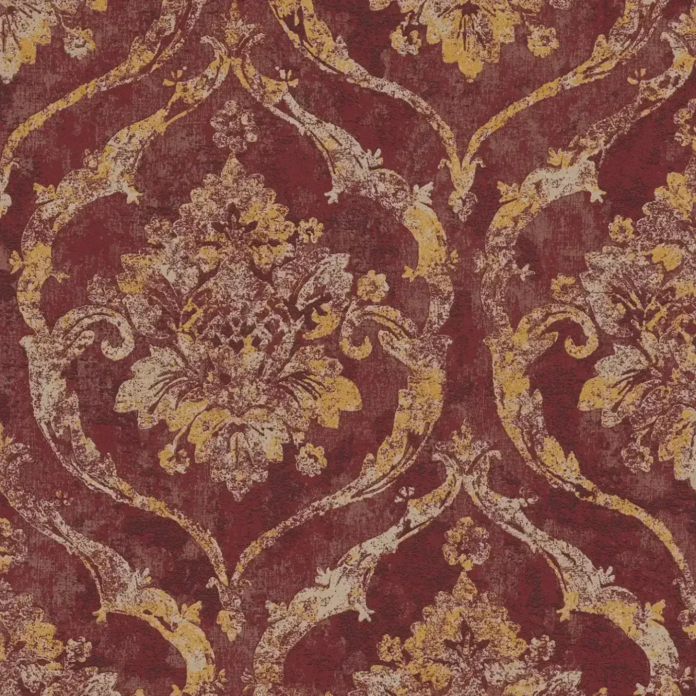 Detalizēts skats: sarkanas un zelta tapetes ar elegantu damasta faktūru. SKU: 3007261, AS Creation.
