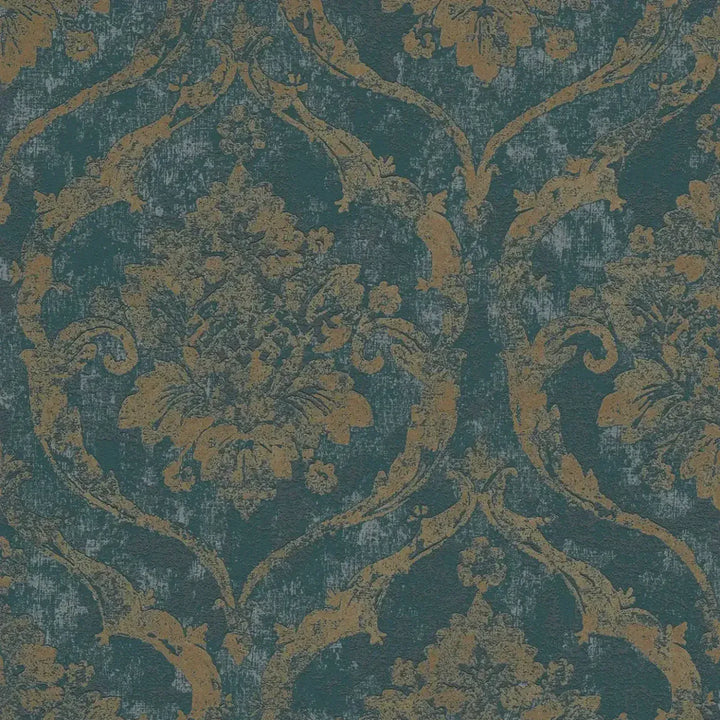 Teksturētas tapetes ar elegantu damasta rakstu - zaļā, zeltā - 3007260 AS Creation