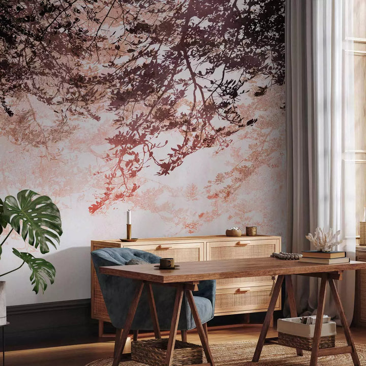 Фотообои - Ветви с листьями на светлом фоне, 148811